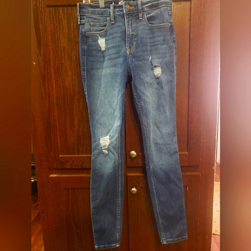 Hollister‎ Women's Denim Distressed Jeans Mid Rise Super Skinny Stretch, 1R, EUC
